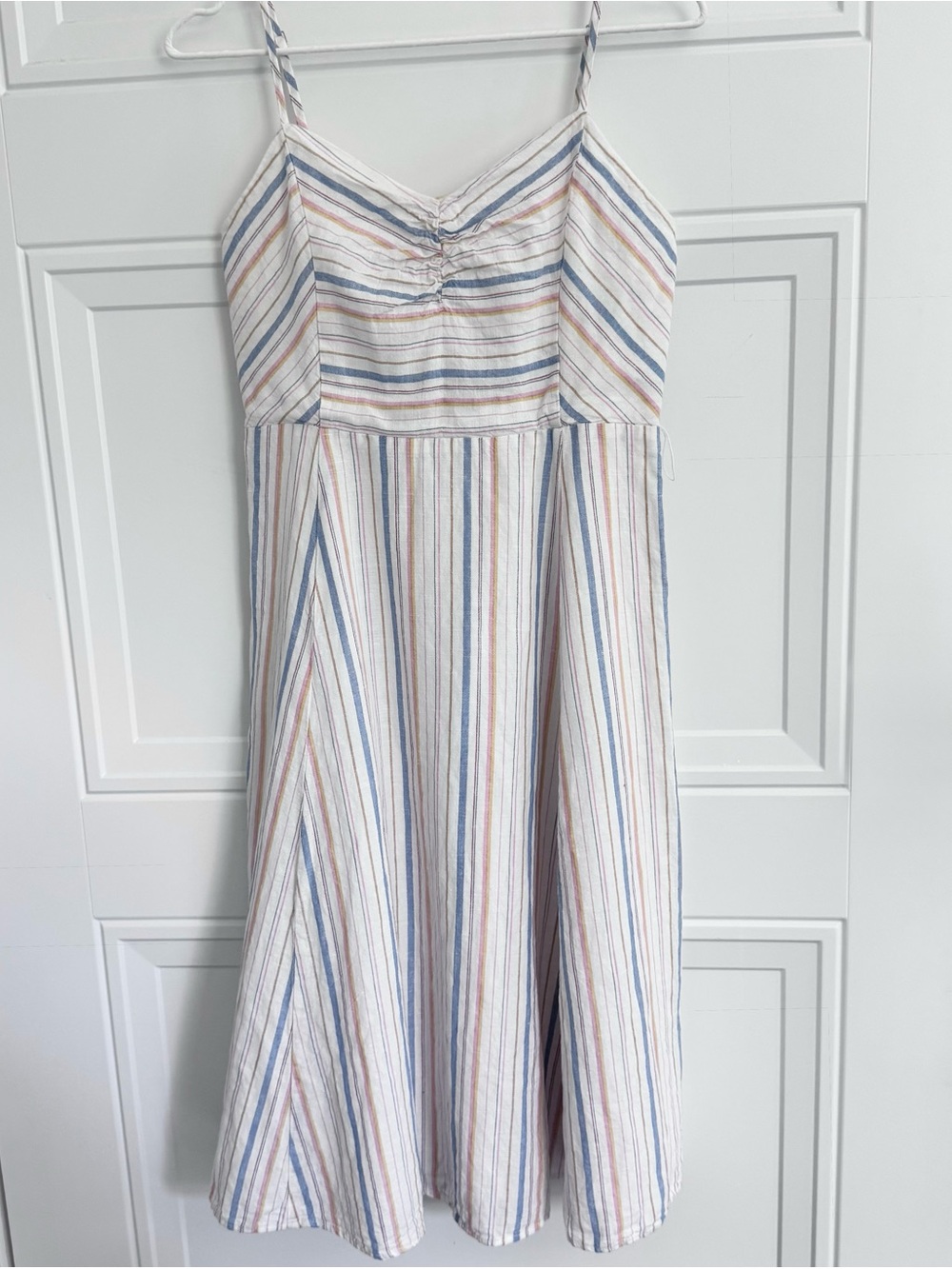 GAP Linen-Blend Striped Midi Dress with Blue & Pink Accents, Size 2